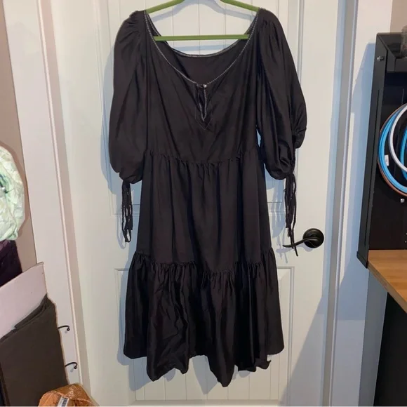 Cotton black peasant dress - Picture 2 of 8